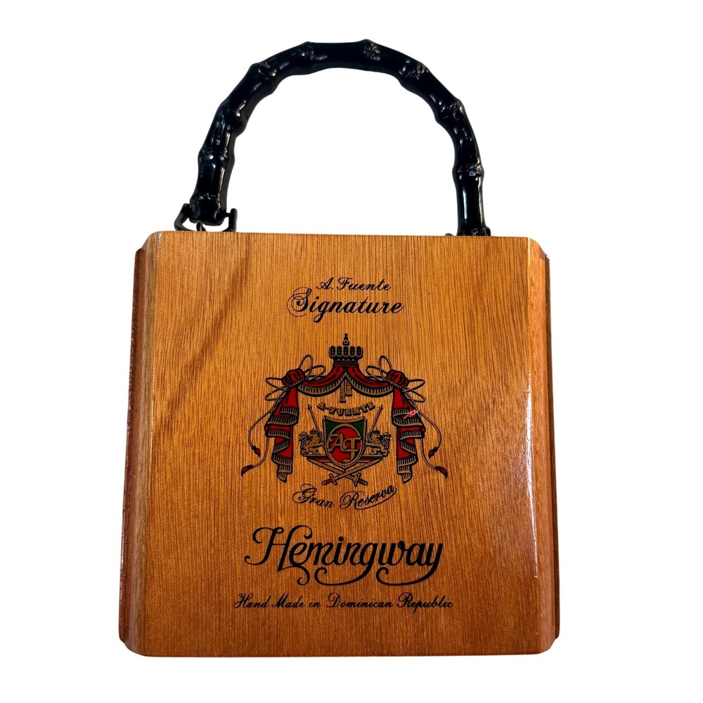 Arturo Fuente Cigar Box Purse Women Hemingway Bamboo Handle Wooden OOAK Eclectic